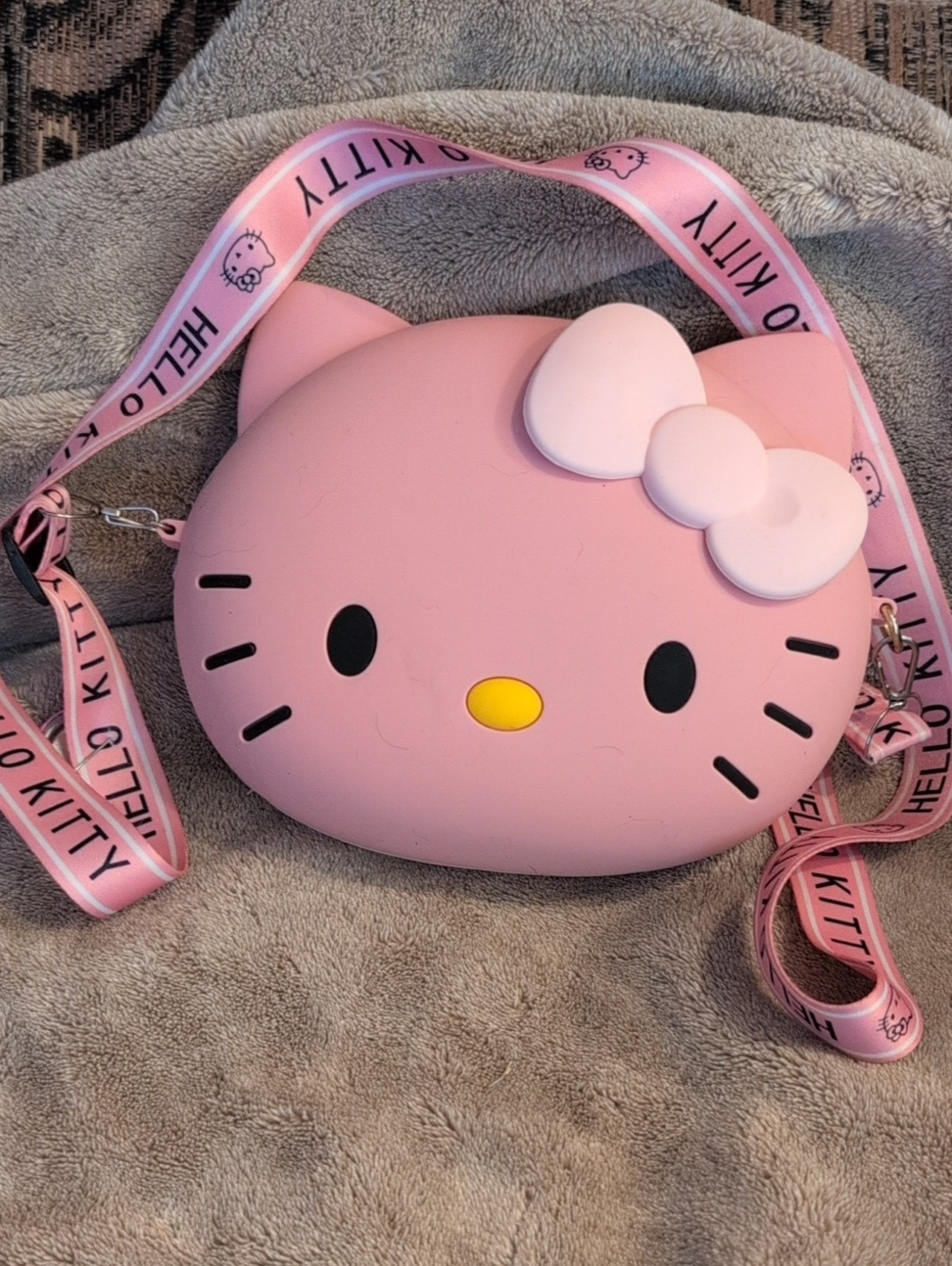 Hello Kitty Light Pink Silicone Face Crossbody Bag with Yellow Nose